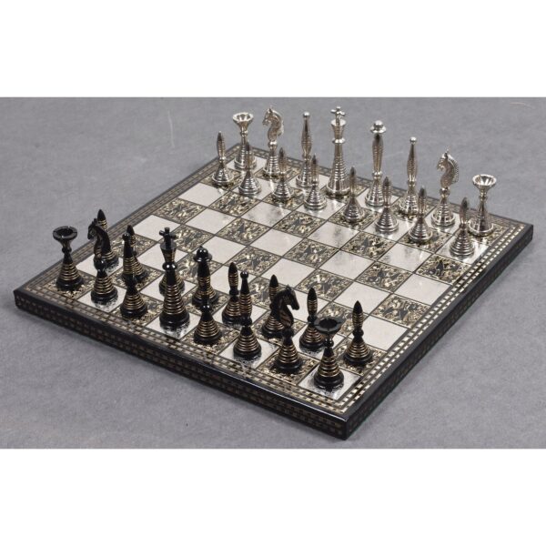 Solid Brass Metal Tribal Artwork Warli Luxury Chess Pieces & Board Set- 12" - Image 2