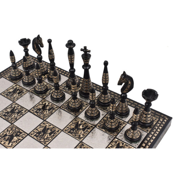 Solid Brass Metal Tribal Artwork Warli Luxury Chess Pieces & Board Set- 12" - Image 3