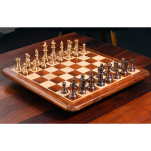 17″ Premium Golden Rosewood Chess Board with 3.2″ Brass Staunton Pieces