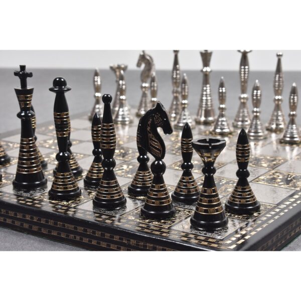 Solid Brass Metal Tribal Artwork Warli Luxury Chess Pieces & Board Set- 12"